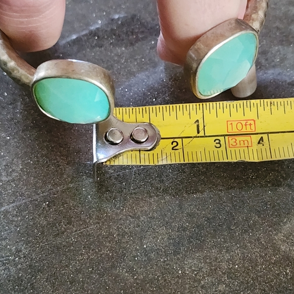 Aqua Chalcedony hammered look silver tone bracelet Fashion jewelry - Picture 5 of 5